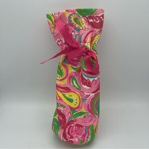 LILLY PULITZER Wine Tote ALL NIGHTER Pink Flaming Gold Logo Hostess Party Gift